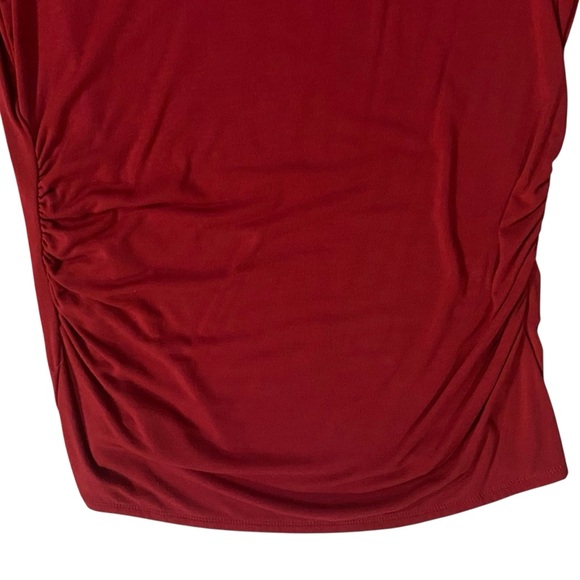 White House Black Market Red Long Sleeve Cold Shoulder Ruched Top Small - Picture 4 of 11